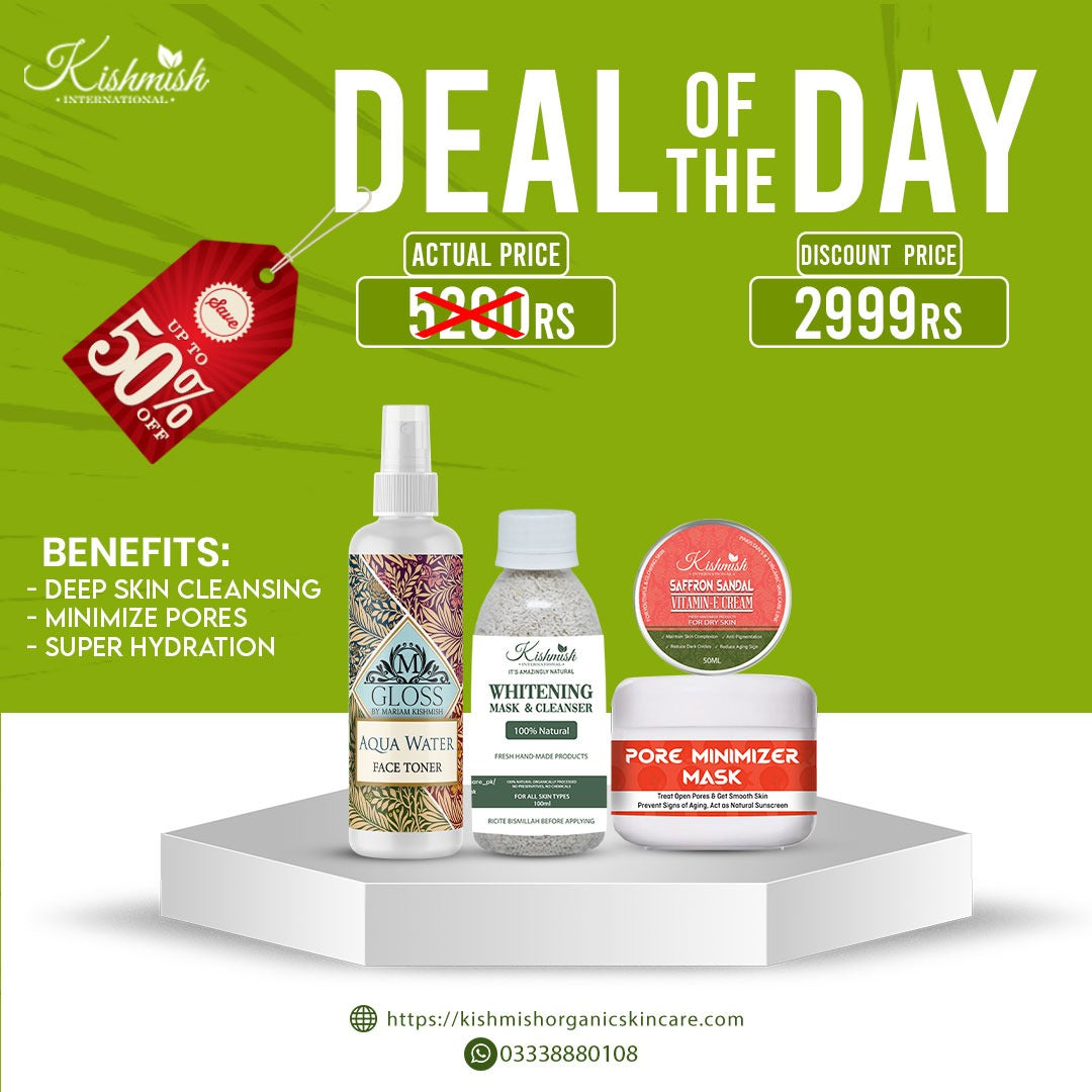 Aqua Toner + Whitening Cleanser + Pore Minimizer Mask + Saffron Cream