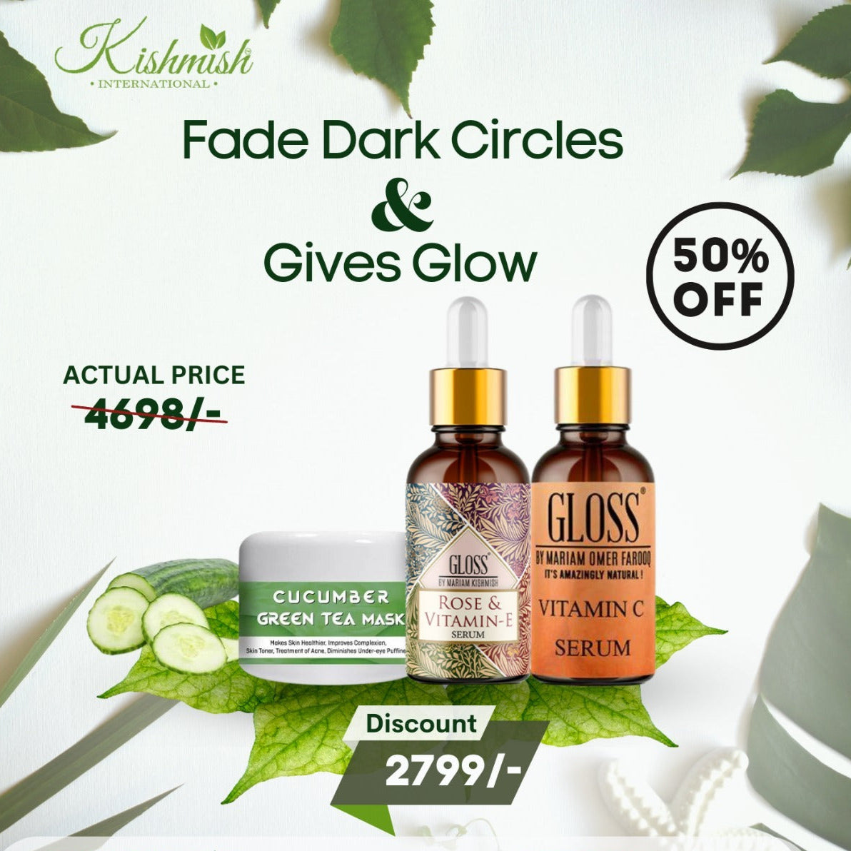 Cucumber and Green Tea Mask + Vitamin c serum + Rose and Vitamin E Serum ~ Dark Circles