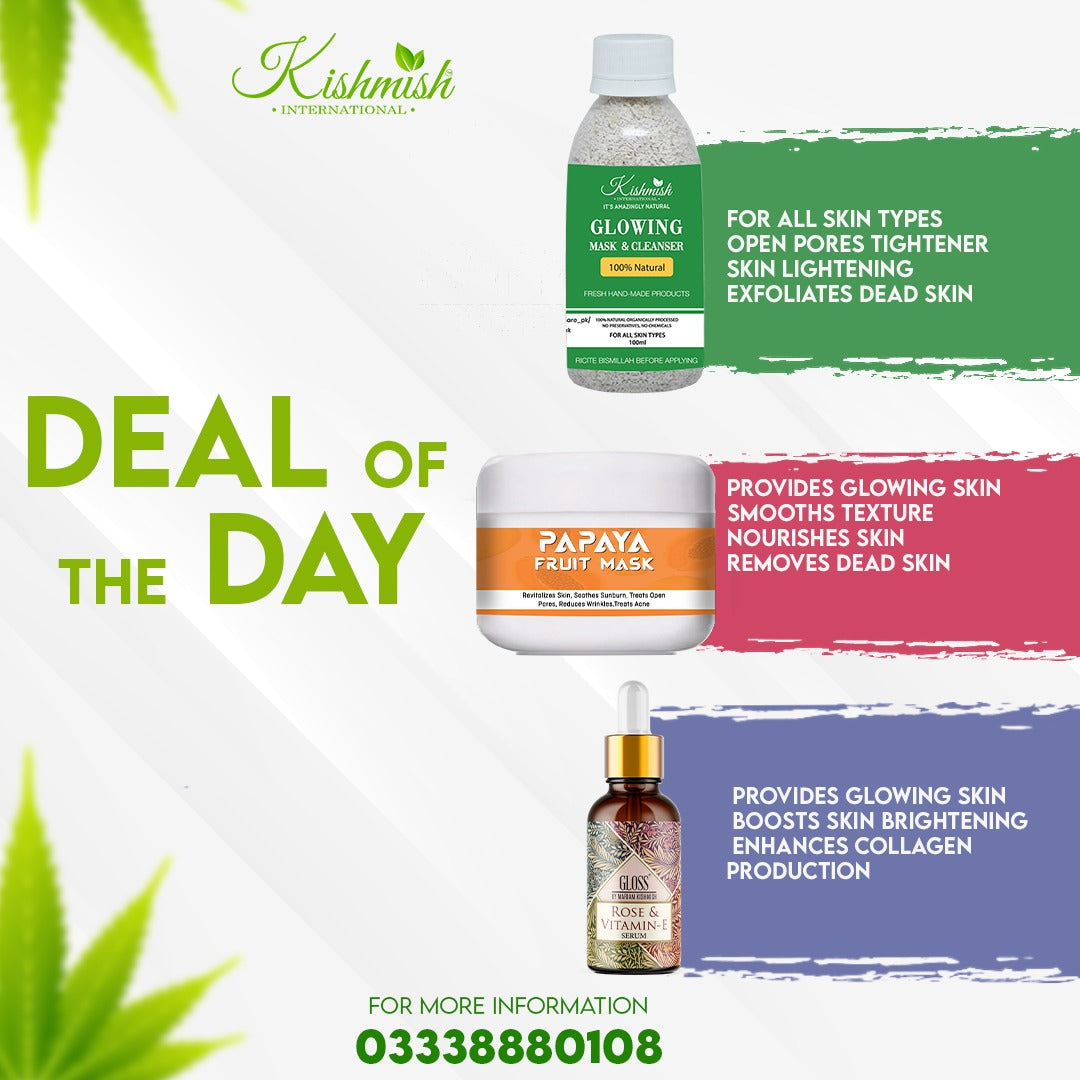 Papaya Mask + Rose & Vitamin E Serum +Glowing Mask & Cleanser