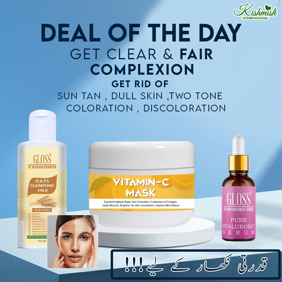 Oats Milk Cleansing Face Wash + Vitamin C Mask + Hyaluronic Serum ~ for Fair Skin