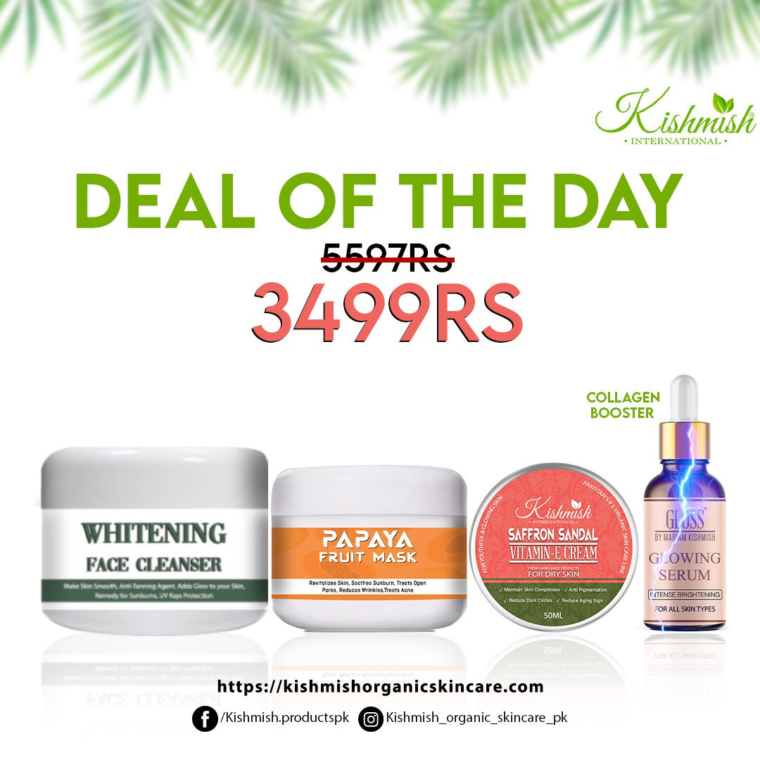 Whitening Face Cleanser + Papaya Mask + Saffron Sandal Cream + Glowing Serum