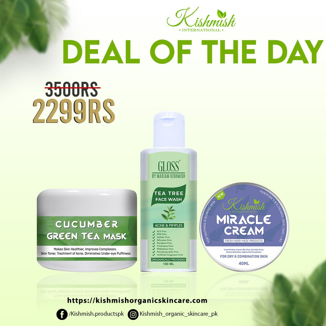 Cucumber Green Tea Mask + Tea Tree Face Wash + Miracle Cream