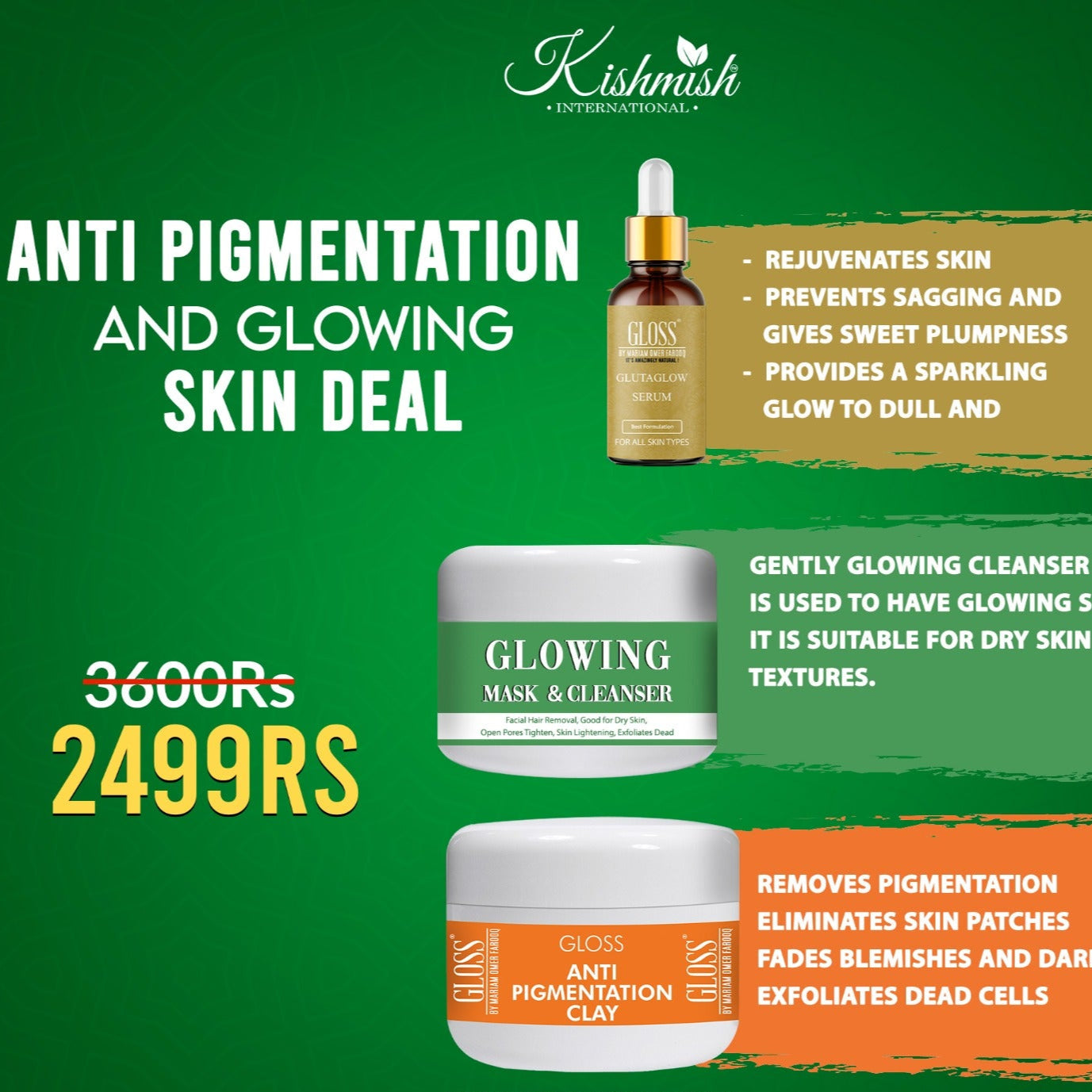 Glutaglow Serum + Glowing Mask & Cleanser + Anti-Pigmentation Clay ~ Pigmentation Solution