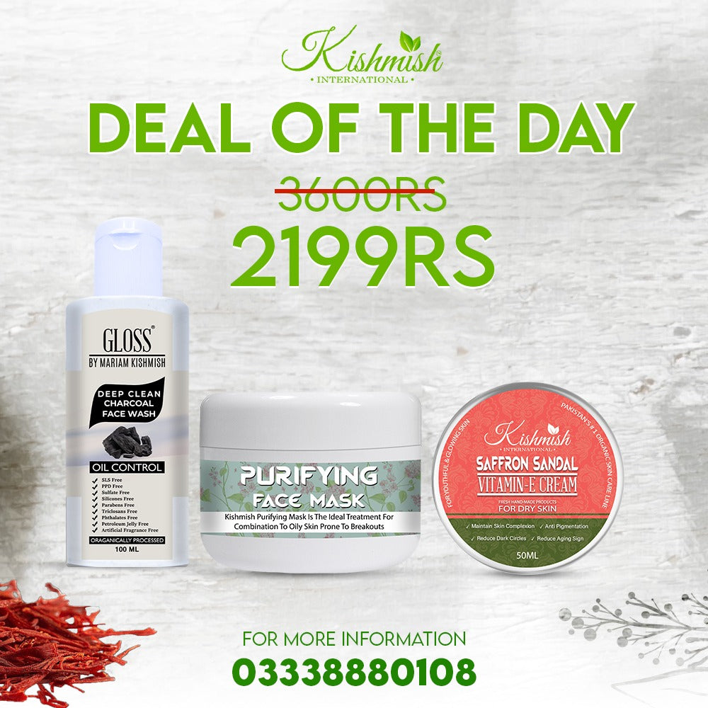 Saffron Sandal Cream + Deep Clean Charcoal Face Wash + Purifying Face Mask
