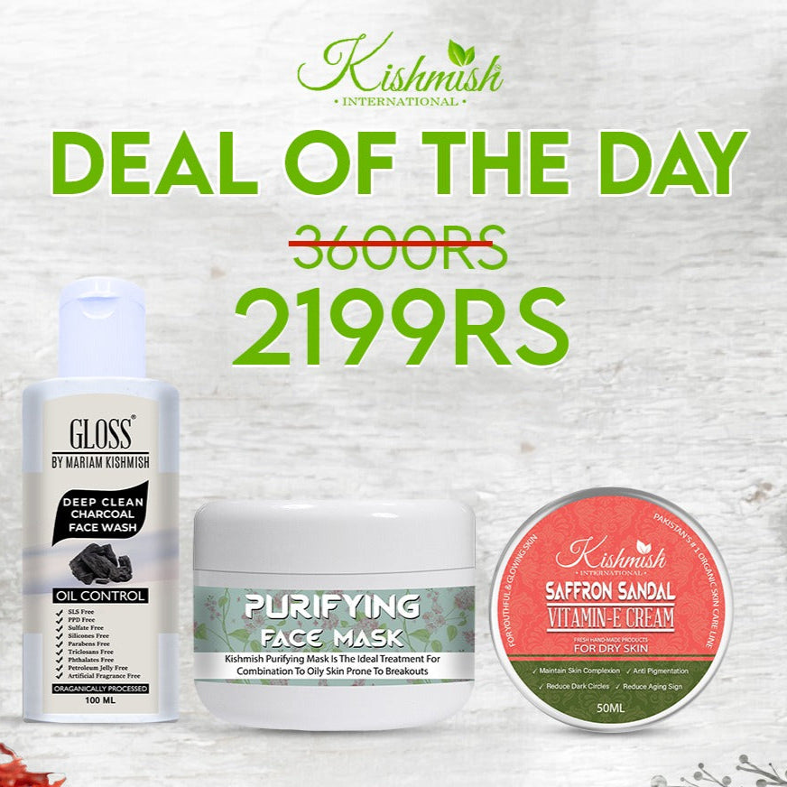 Saffron Sandal Cream + Deep Clean Charcoal Face Wash + Purifying Face Mask