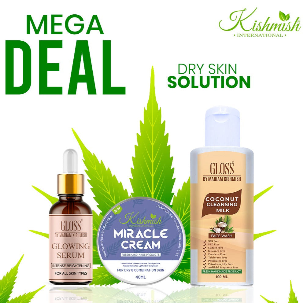 Glowing Serum + Miracle Cream + Coconut Cleansing Milk Face Wash