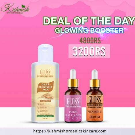 Hyaluronic Serum + Vitamin C Serum + Oats Cleansing Milk Face Wash (Glowing Booster)