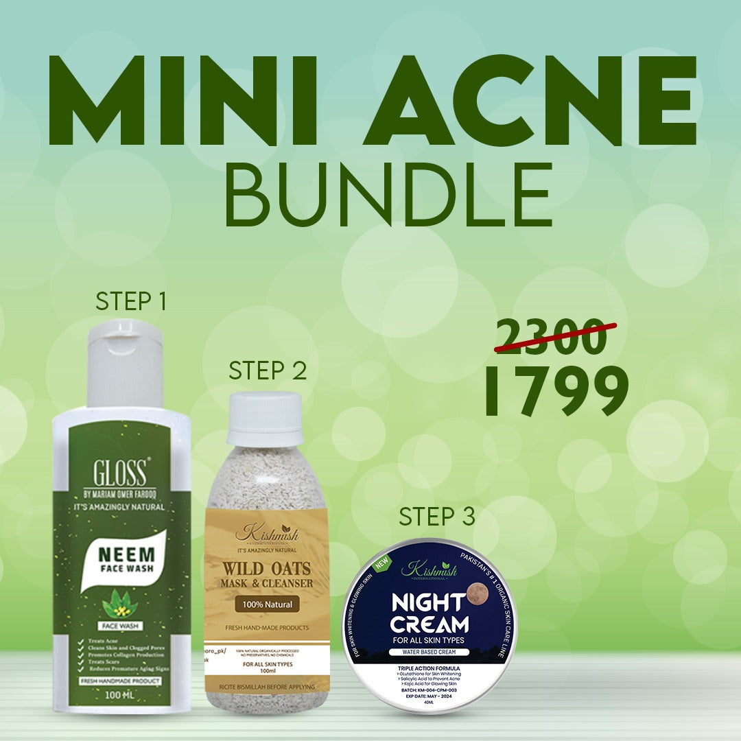 Neem Face Wash + Wild Oats Cleanser + Night Cream ~ Mini Acne Skincare Bundle for all ages (13+)