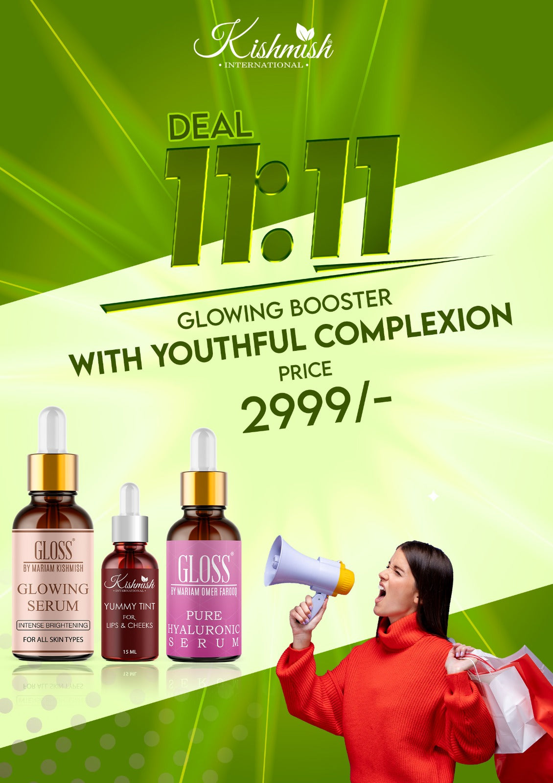 Glowing Serum + Tint + HA Serum ~ Glowing Booster with Youthful Complexion