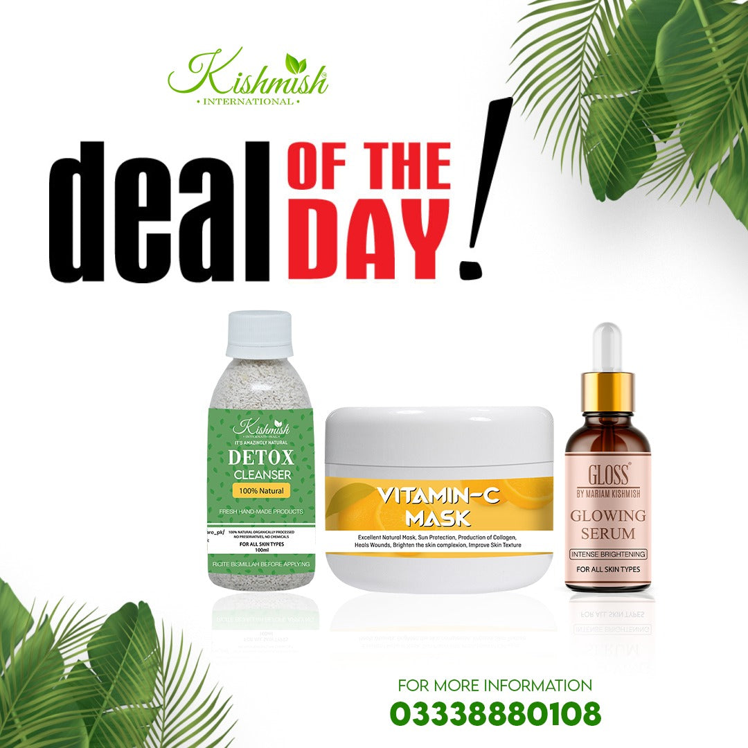 Detox Cleanser + Glowing Serum + Vitamin C Mask 50% deal of the day March 2022